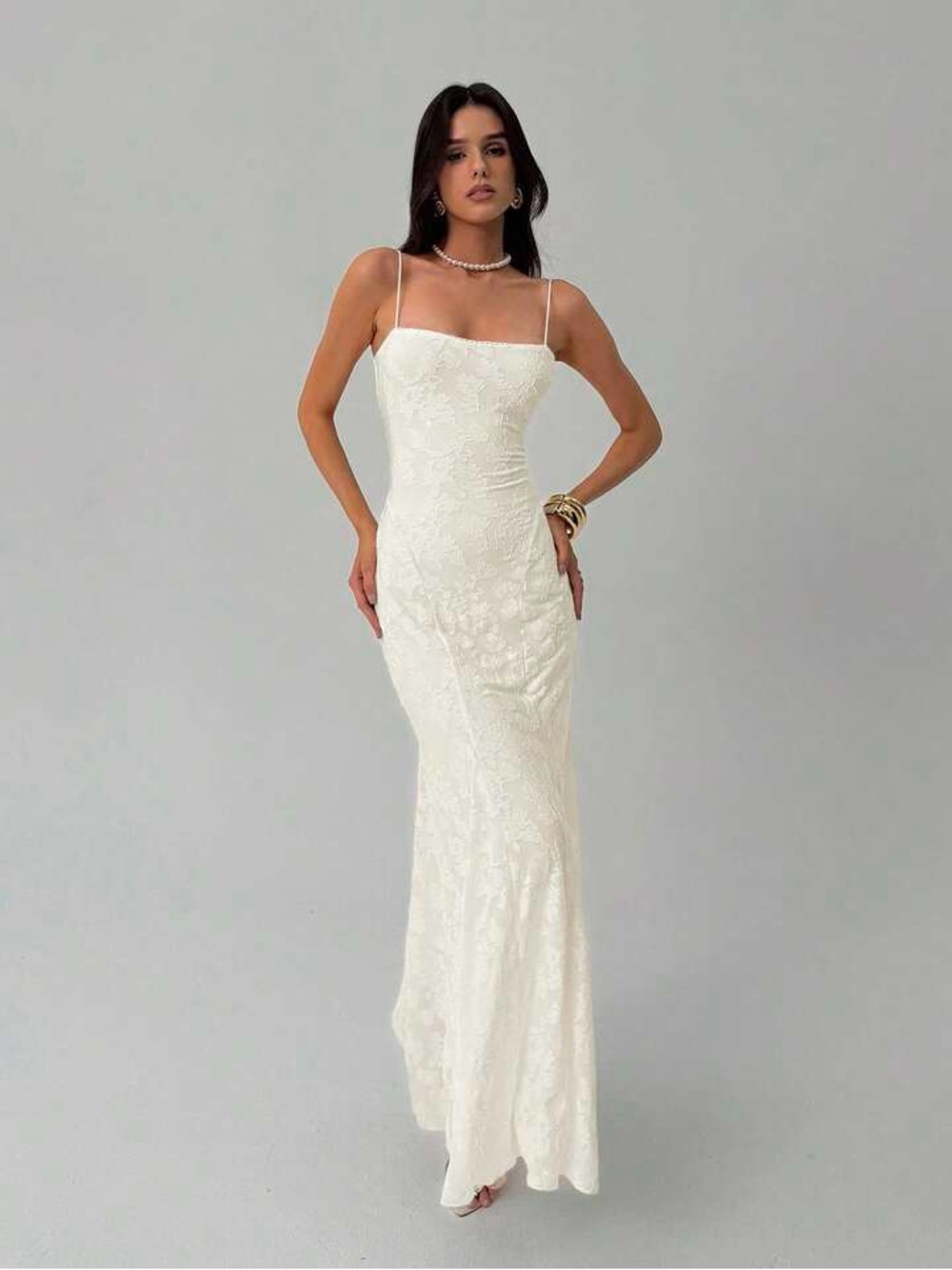 Elegant Ivory Lace Slip Dress with Spaghetti Straps